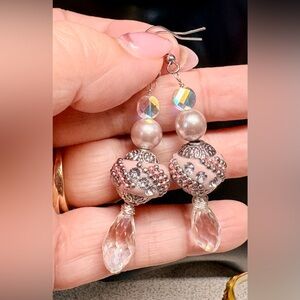 Elegant Silver and Pink Beaded Earrings Indonesian feel